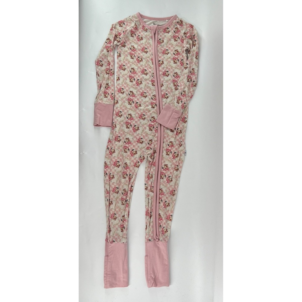 Dream Big Little Co Pink Santa Checkered Bamboo Kitsch Pajamas 3T Vintage Toile